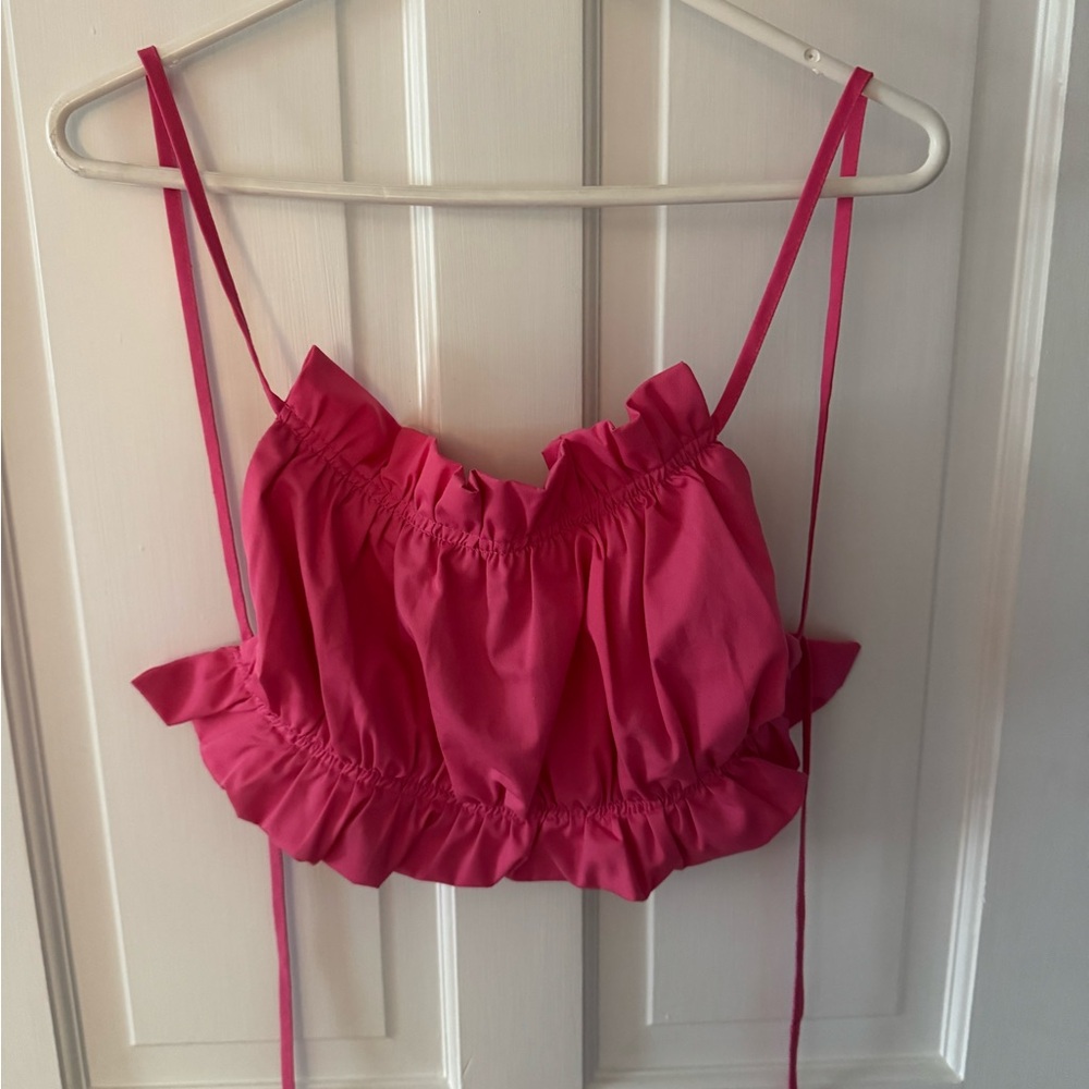 Pink Ruffled Crop Top - Picture 3 of 3